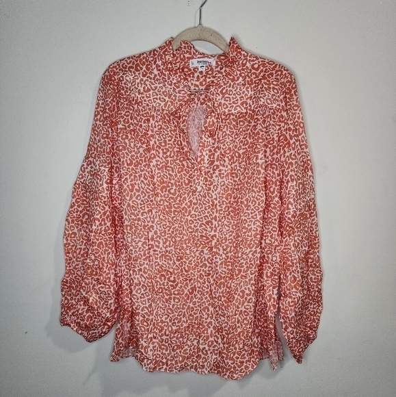 NWT Lemlem Animal Print Halima Coral Grandfather Button Front Women M Blouse - Picture 1 of 11